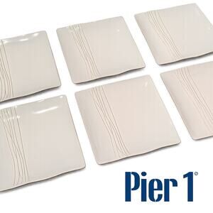 Set of 6 Sakui Salad Plates by Pier One, Stoneware, Square 8 5/8”